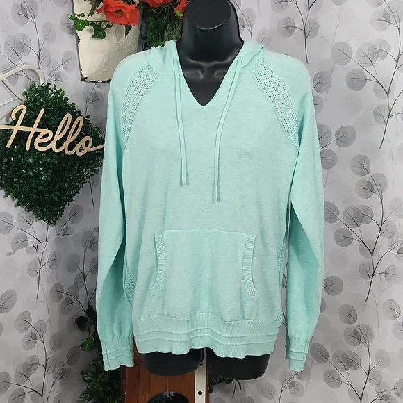 Athleta Lightweight Knit Hoodie - Mint Pointelle Accent - Picture 3 of 8